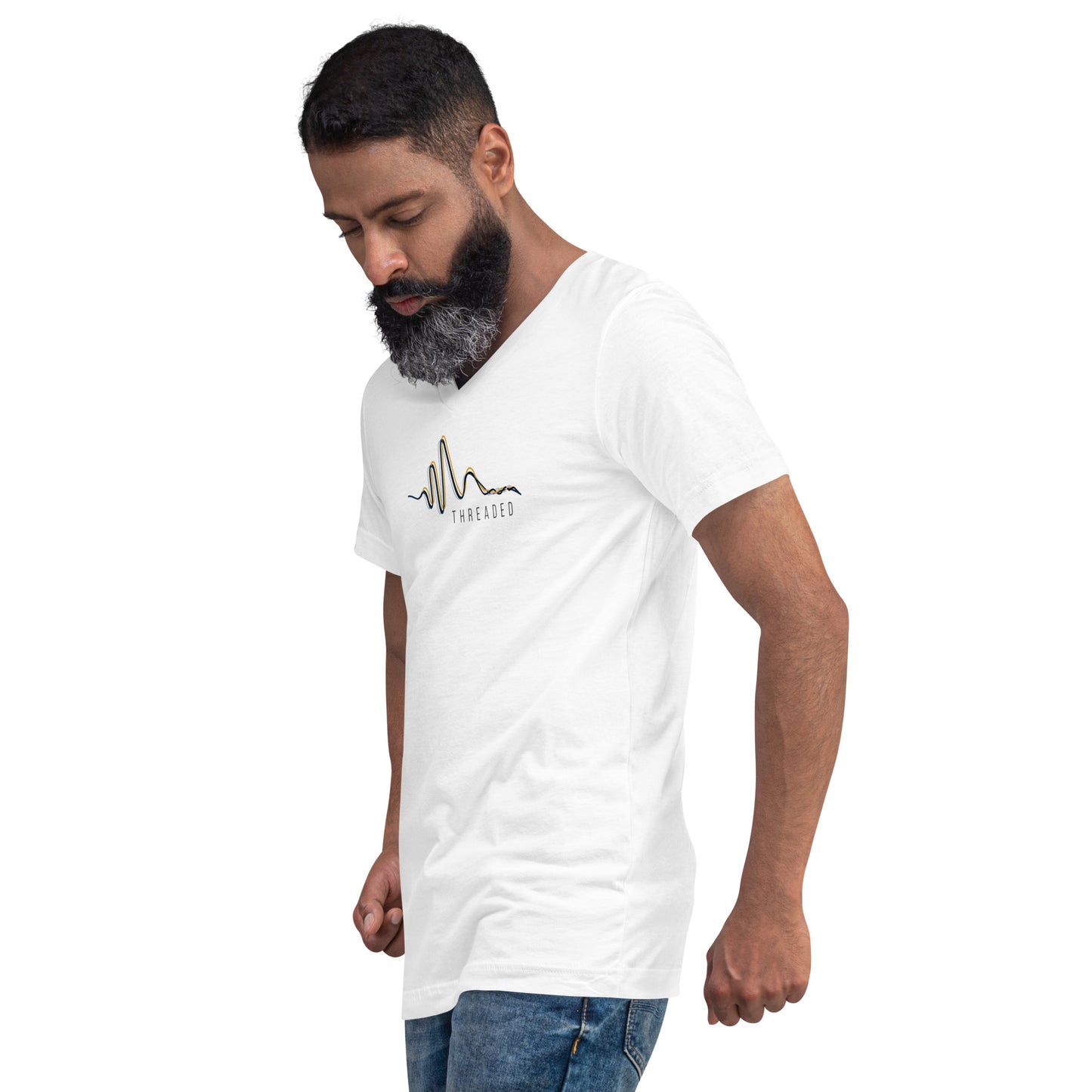 Unisex Threaded Short Sleeve V-Neck T-Shirt